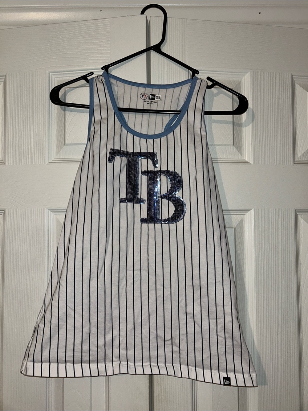 New Era MLB Tampa Bay Rays Sequin Pinstripes Baseball Tank Top Size Medium